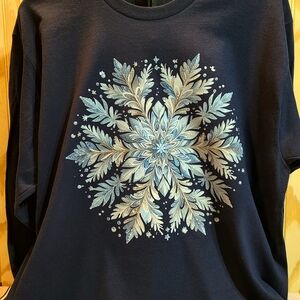 🧊 Navy Blue Snowflake Long Sleeve Shirt | Winter Holiday Cozy Festive Top